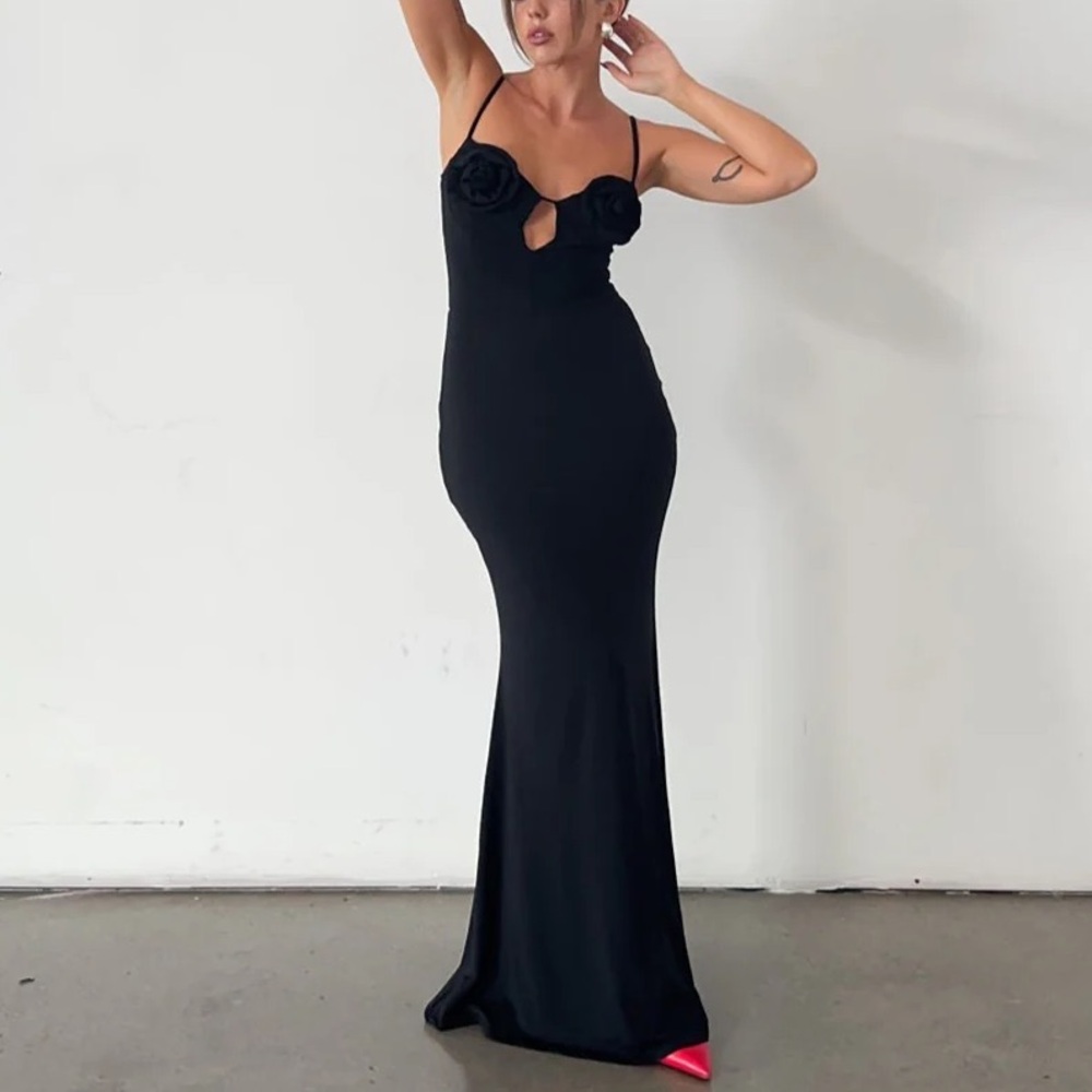 AFRM Black Maxi Dress with Floral Accents